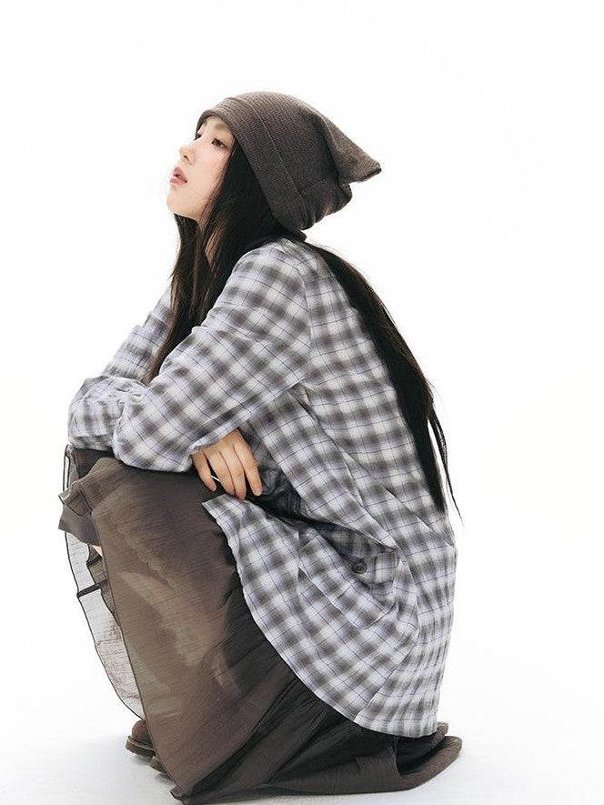 NAPSNAPS Plaid Embroidered Patch Pocket Mid Length Women&