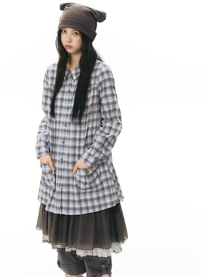 NAPSNAPS Plaid Embroidered Patch Pocket Mid Length Women&