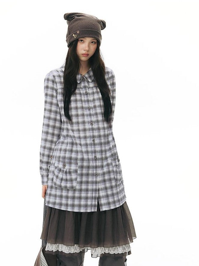 NAPSNAPS Plaid Embroidered Patch Pocket Mid Length Women&