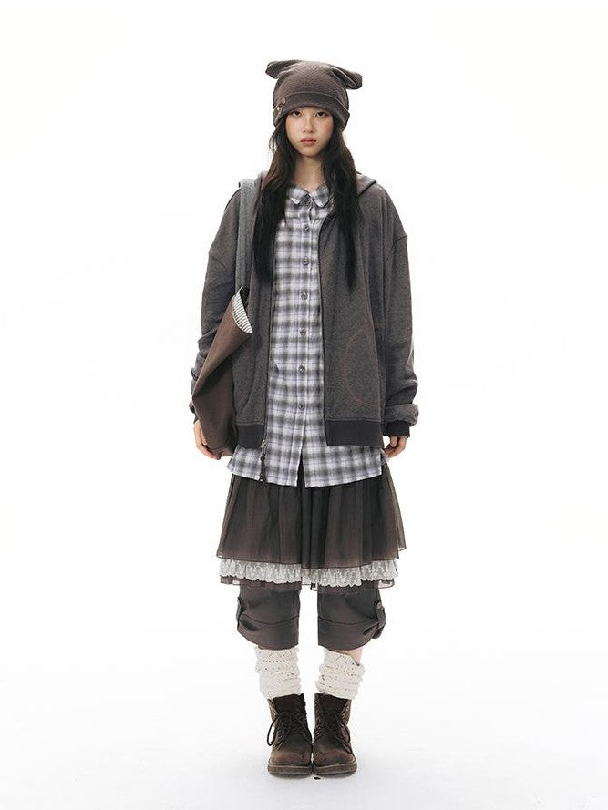 NAPSNAPS Plaid Embroidered Patch Pocket Mid Length Women&