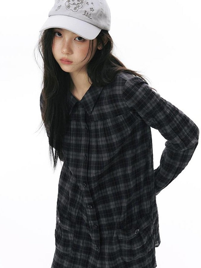 NAPSNAPS Plaid Embroidered Patch Pocket Mid Length Women&