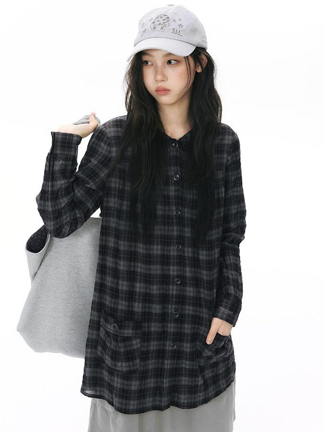 NAPSNAPS Plaid Embroidered Patch Pocket Mid Length Women&