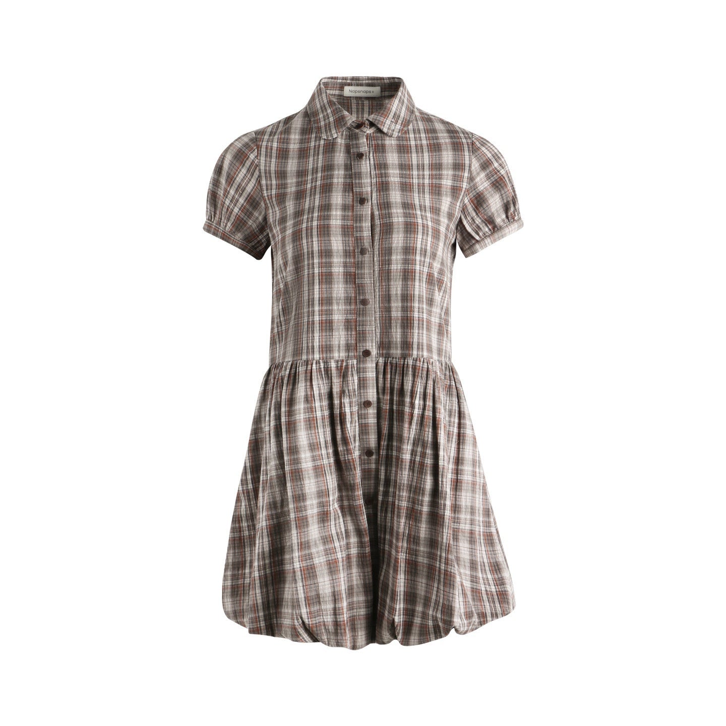 NAPSNAPS_Plaid_Embroidered_Puff_Sleeve_Shirt_Dress_Women&