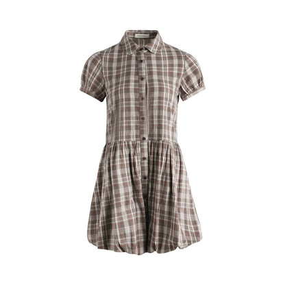 NAPSNAPS_Plaid_Embroidered_Puff_Sleeve_Shirt_Dress_Women&