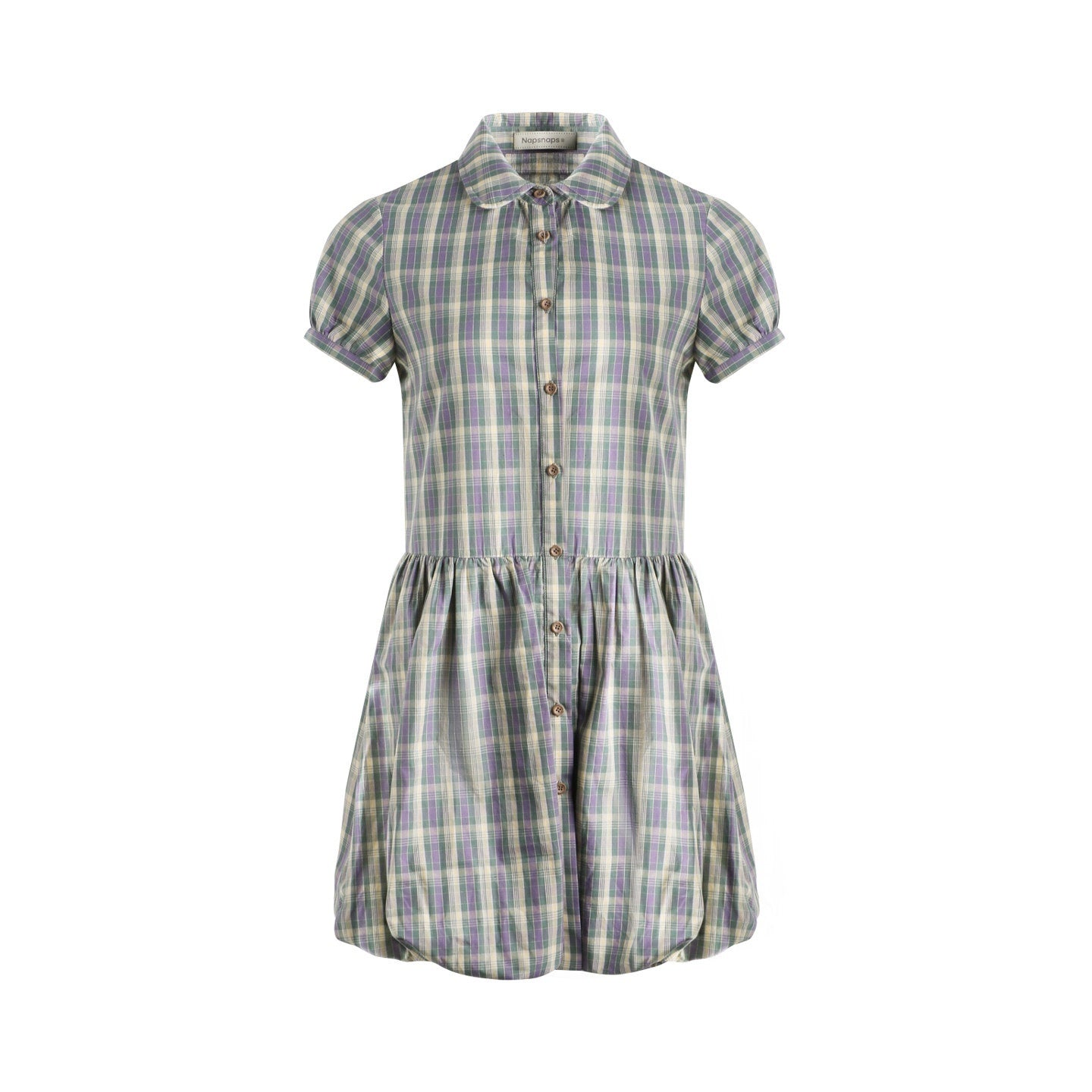 NAPSNAPS_Plaid_Embroidered_Puff_Sleeve_Shirt_Dress_Women&