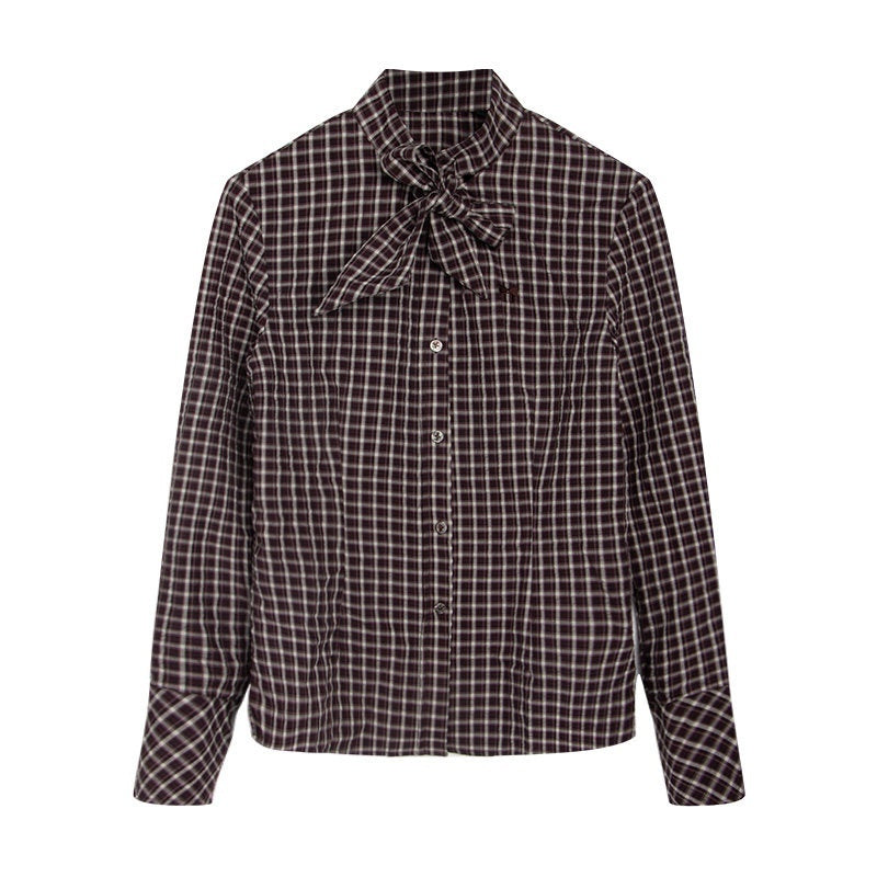 NAPSNAPS_Plaid_Embroidered_Tie_Collar_Waist_Cinched_Women&