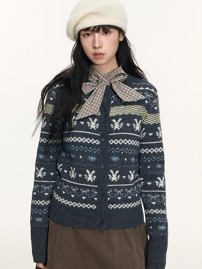 NAPSNAPS Plaid Embroidered Tie Collar Waist Cinched Women&