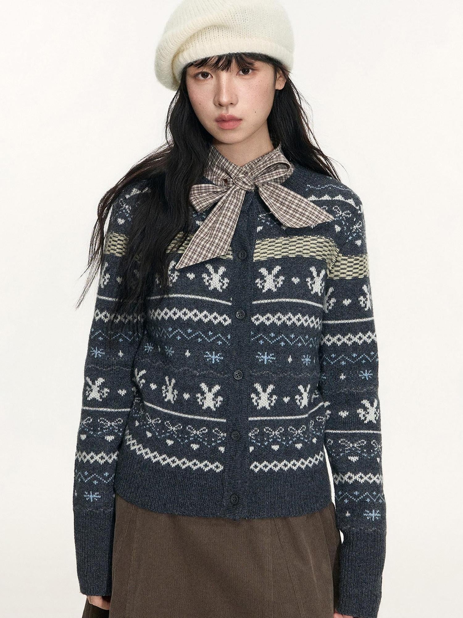NAPSNAPS Plaid Embroidered Tie Collar Waist Cinched Women&