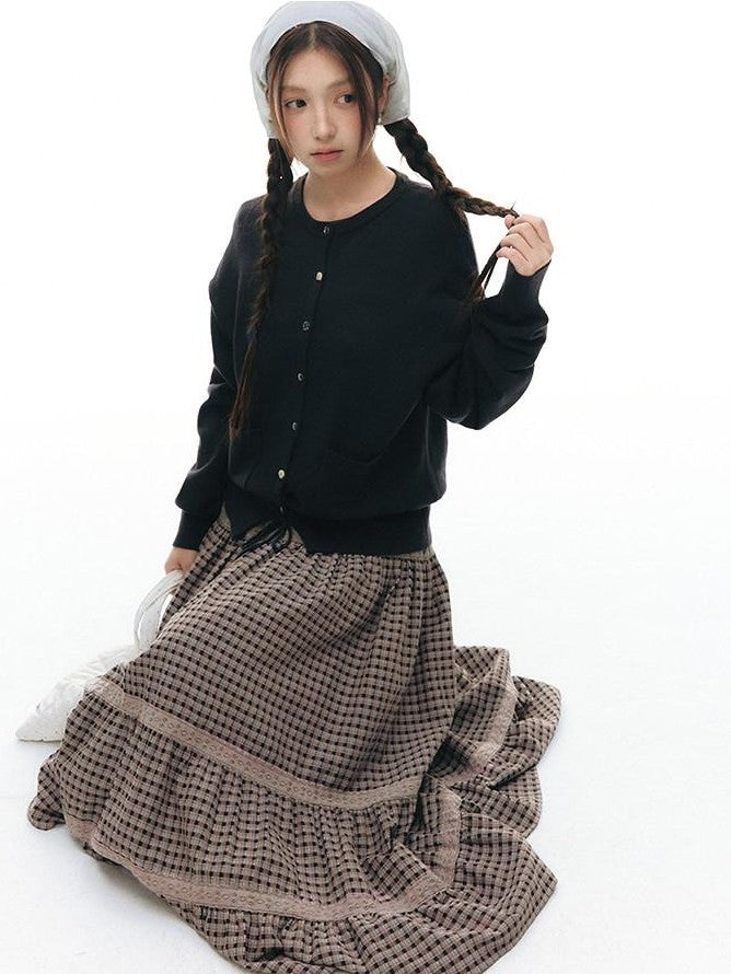 NAPSNAPS Plaid Patchwork Lace Trim Women&