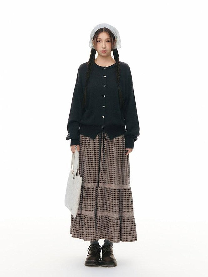 NAPSNAPS Plaid Patchwork Lace Trim Women&