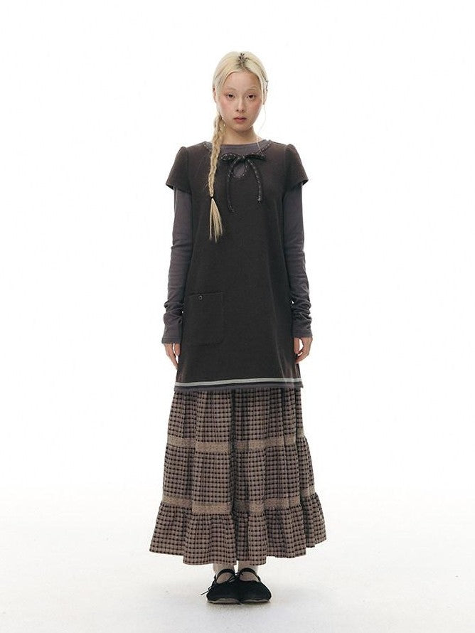 NAPSNAPS Plaid Patchwork Lace Trim Women&