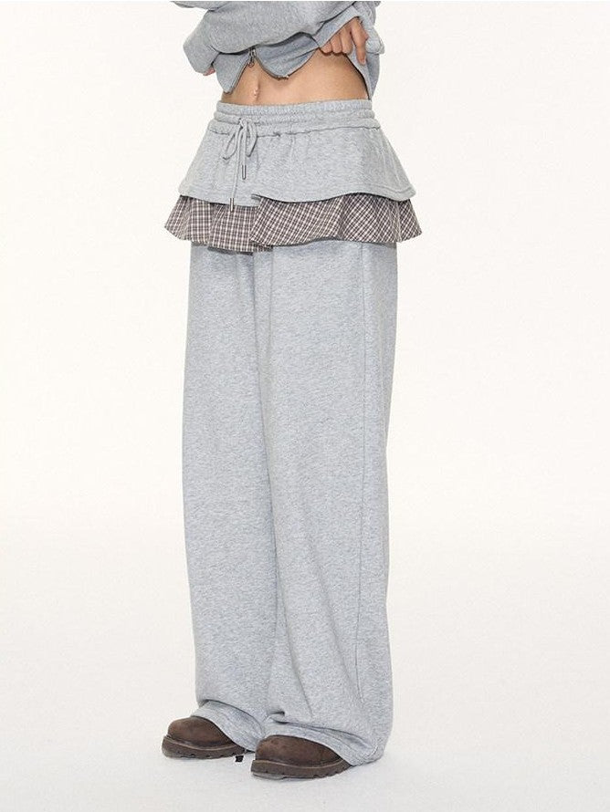 NAPSNAPS Plaid Patchwork Layered Skirt Hem Women&
