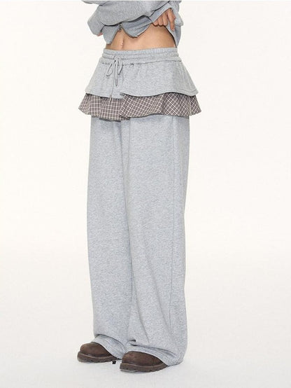 NAPSNAPS Plaid Patchwork Layered Skirt Hem Women&