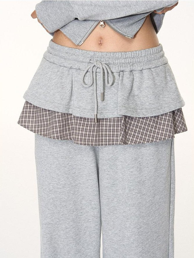 NAPSNAPS Plaid Patchwork Layered Skirt Hem Women&