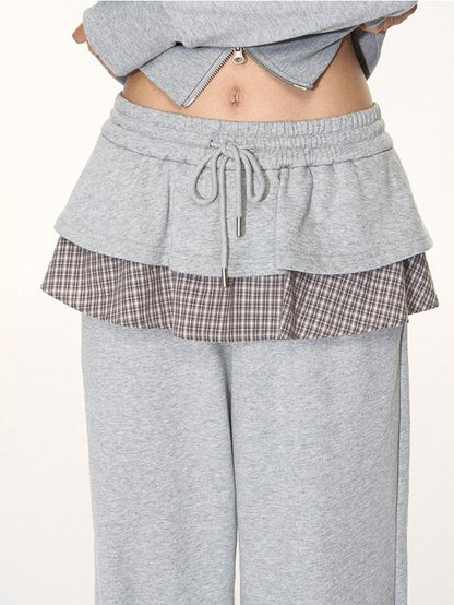 NAPSNAPS Plaid Patchwork Layered Skirt Hem Women&
