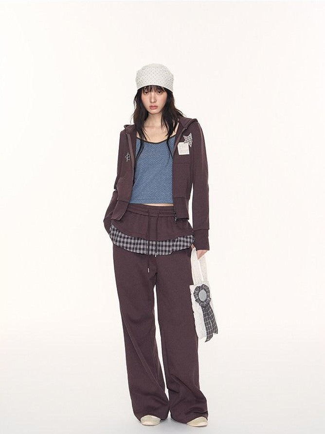 NAPSNAPS Plaid Patchwork Layered Skirt Hem Women&