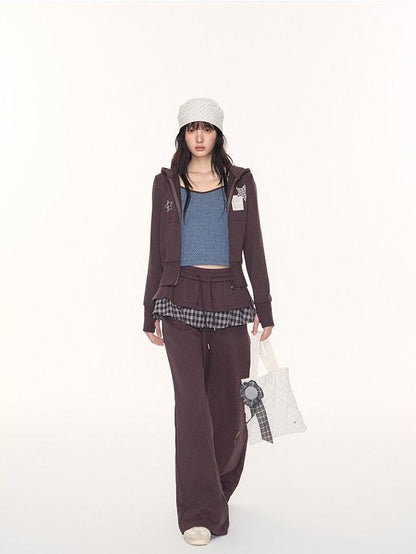 NAPSNAPS Plaid Patchwork Layered Skirt Hem Women&