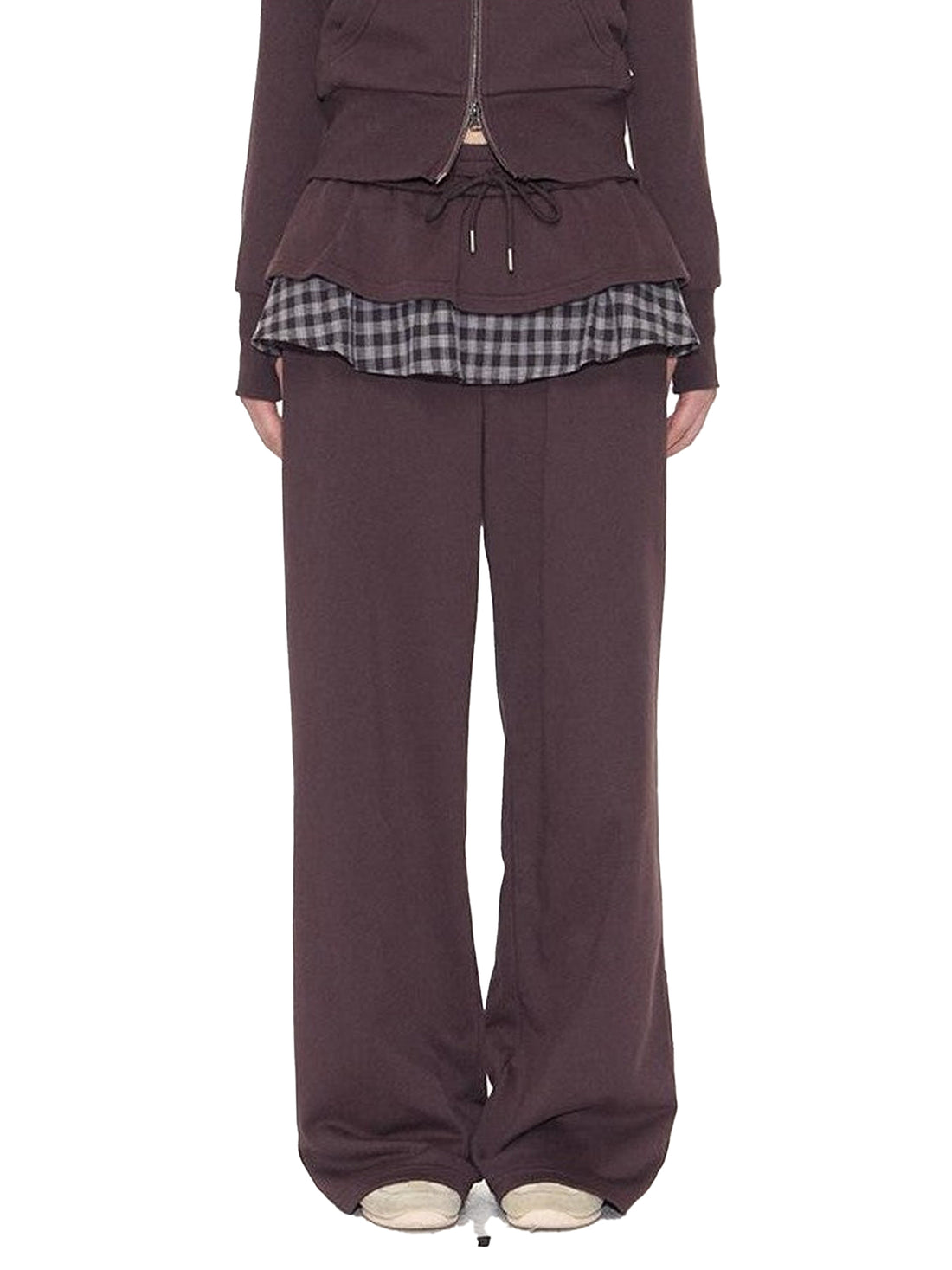 NAPSNAPS Plaid Patchwork Layered Skirt Hem Women&