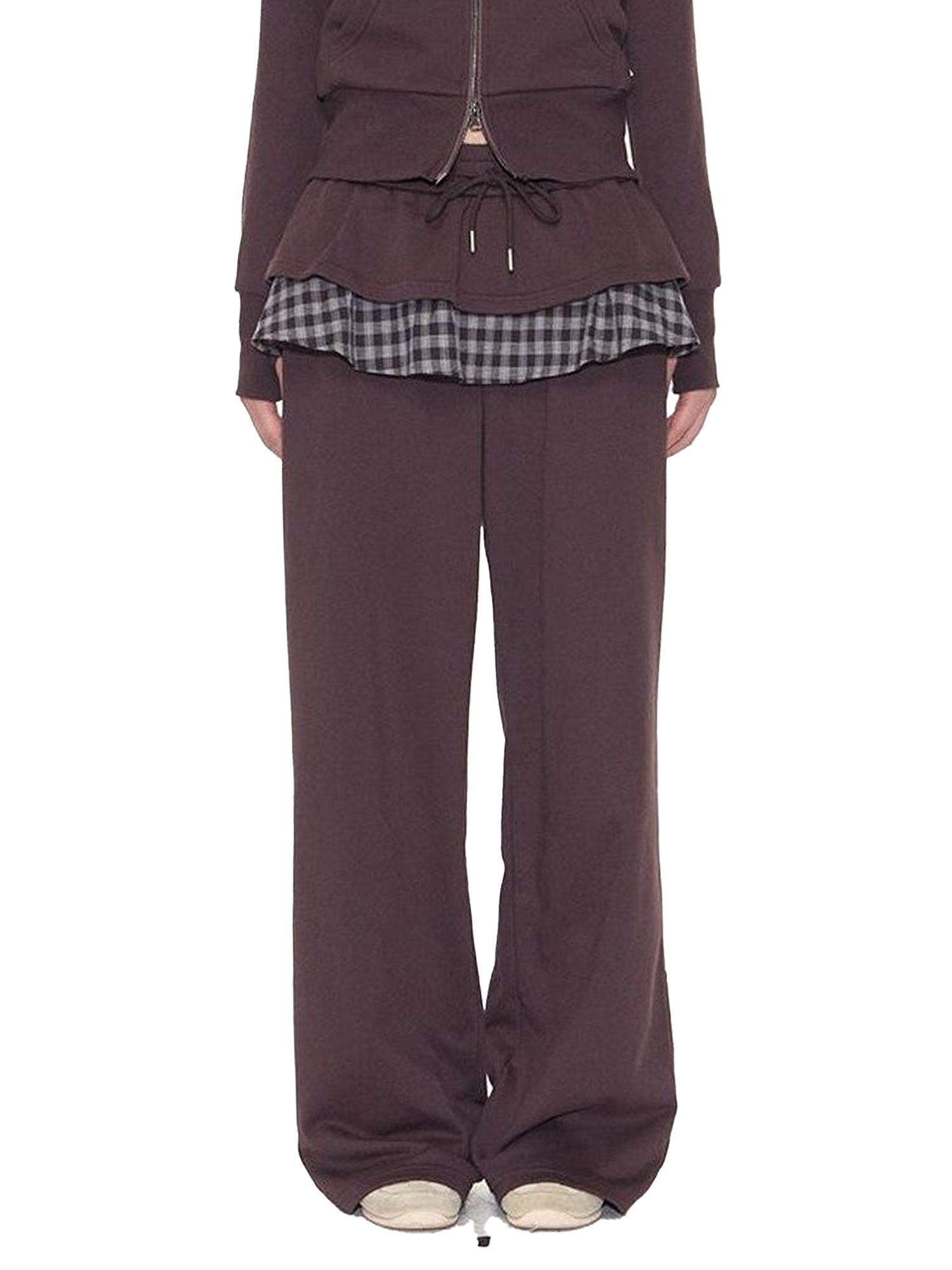 NAPSNAPS Plaid Patchwork Layered Skirt Hem Women&