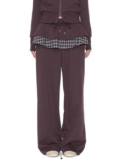 NAPSNAPS Plaid Patchwork Layered Skirt Hem Women&