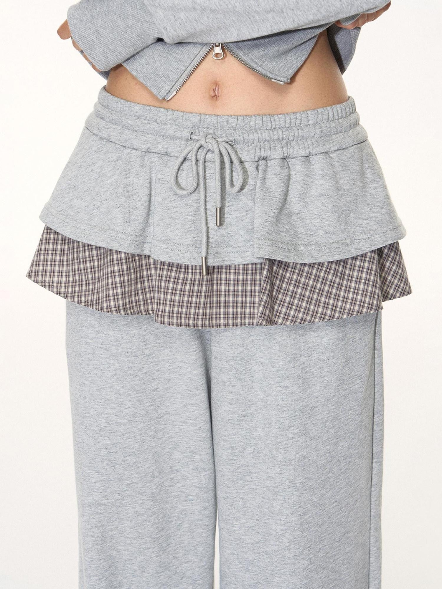 NAPSNAPS Plaid Patchwork Layered Skirt Hem Women&