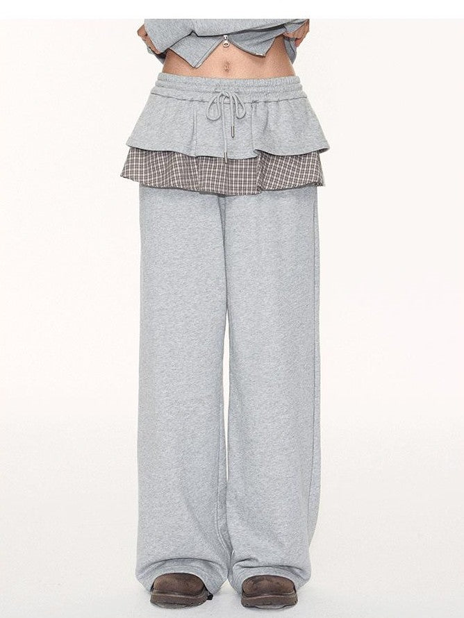 NAPSNAPS Plaid Patchwork Layered Skirt Hem Women&