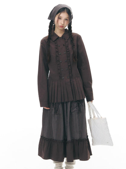 NAPSNAPS Plaid Patchwork Ruffle Trim A Line Women&