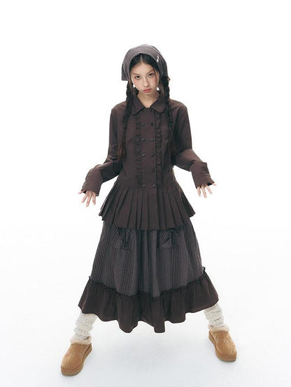 NAPSNAPS Plaid Patchwork Ruffle Trim A Line Women&
