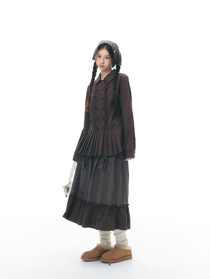 NAPSNAPS Plaid Patchwork Ruffle Trim A Line Women&