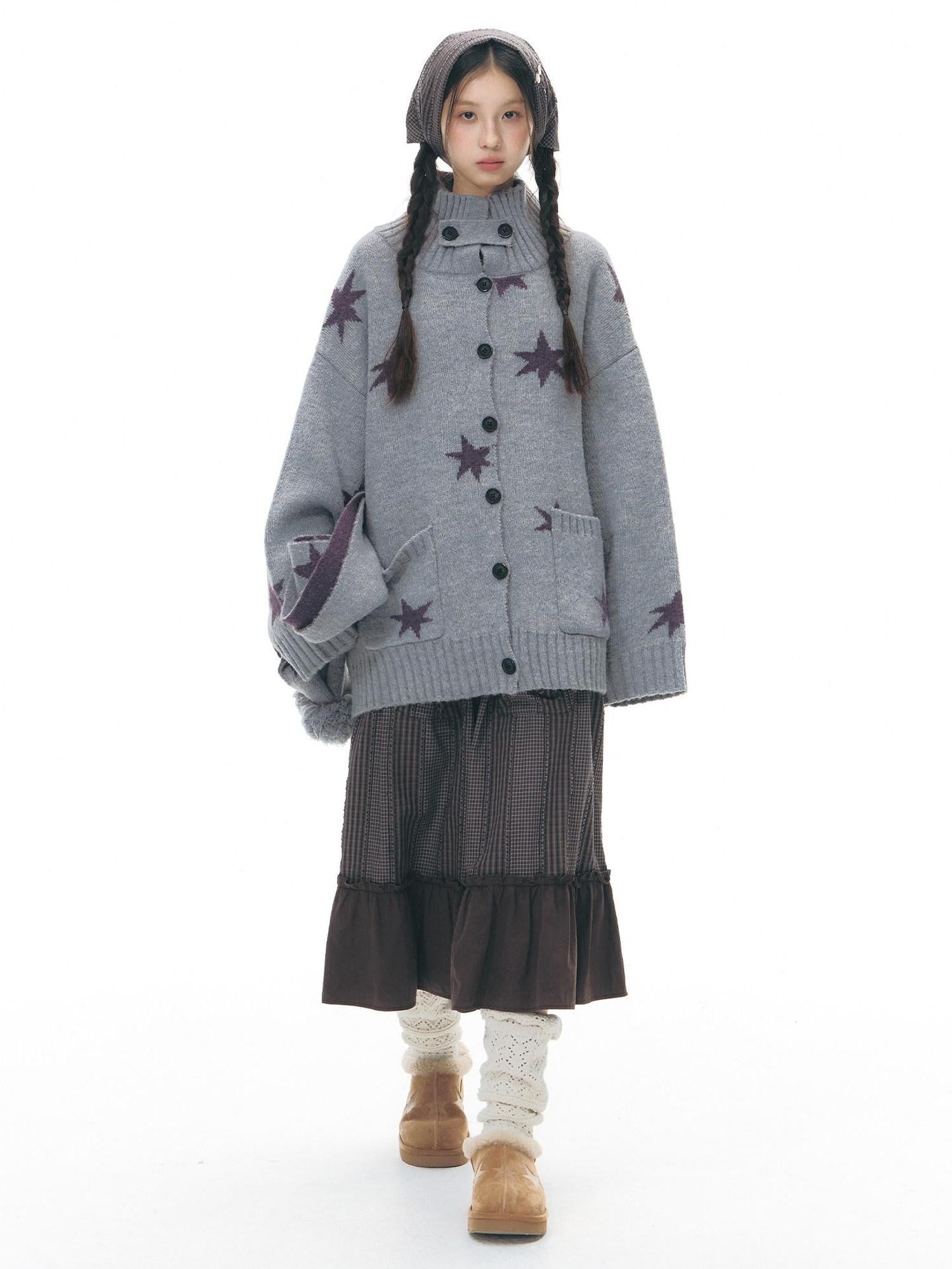 NAPSNAPS Plaid Patchwork Ruffle Trim A Line Women&