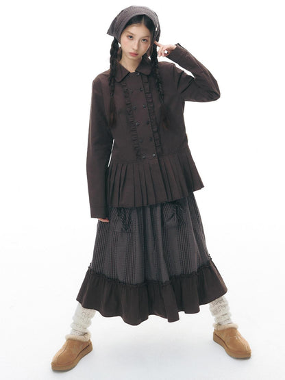 NAPSNAPS Plaid Patchwork Ruffle Trim A Line Women&