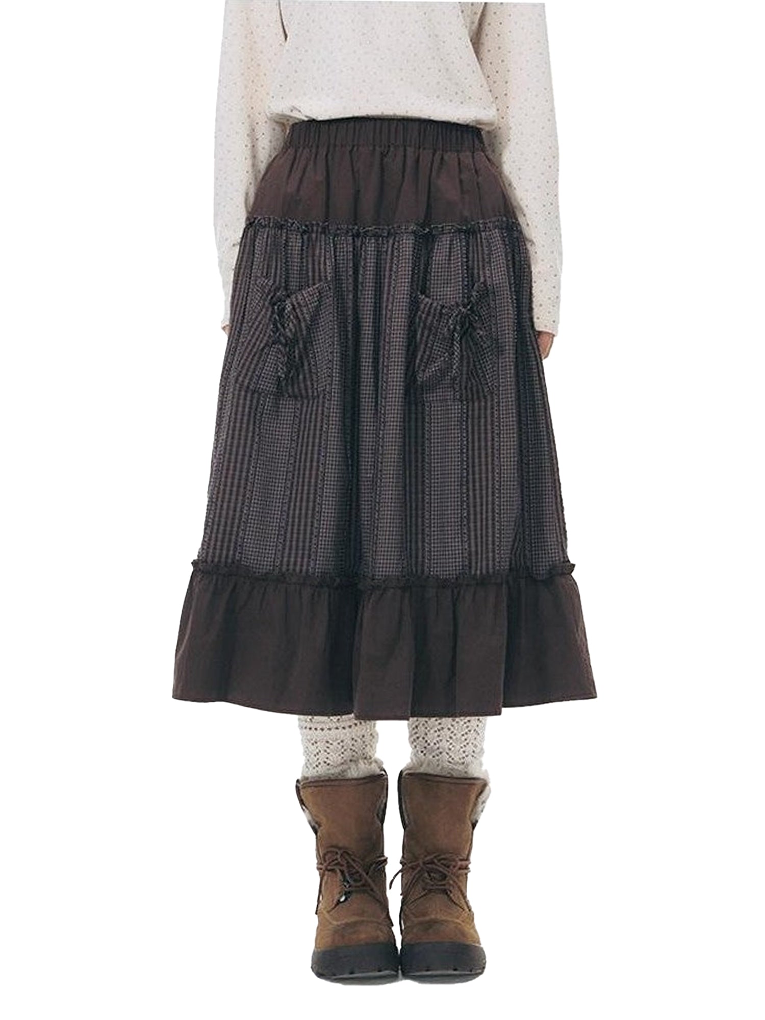NAPSNAPS Plaid Patchwork Ruffle Trim A Line Women&
