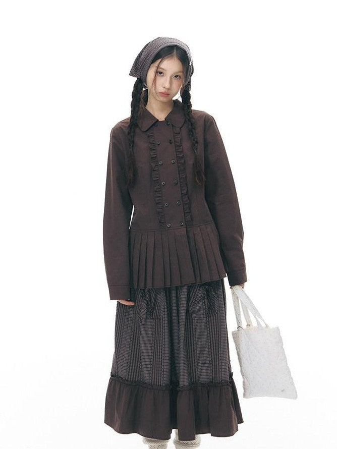 NAPSNAPS Plaid Patchwork Ruffle Trim A Line Women&
