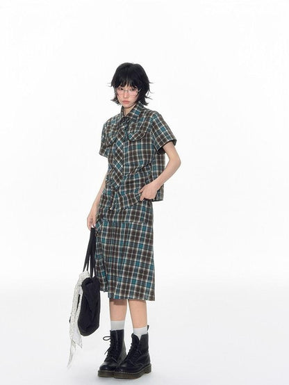 NAPSNAPS Plaid Pleated Pocket A Line Low Waist Women&