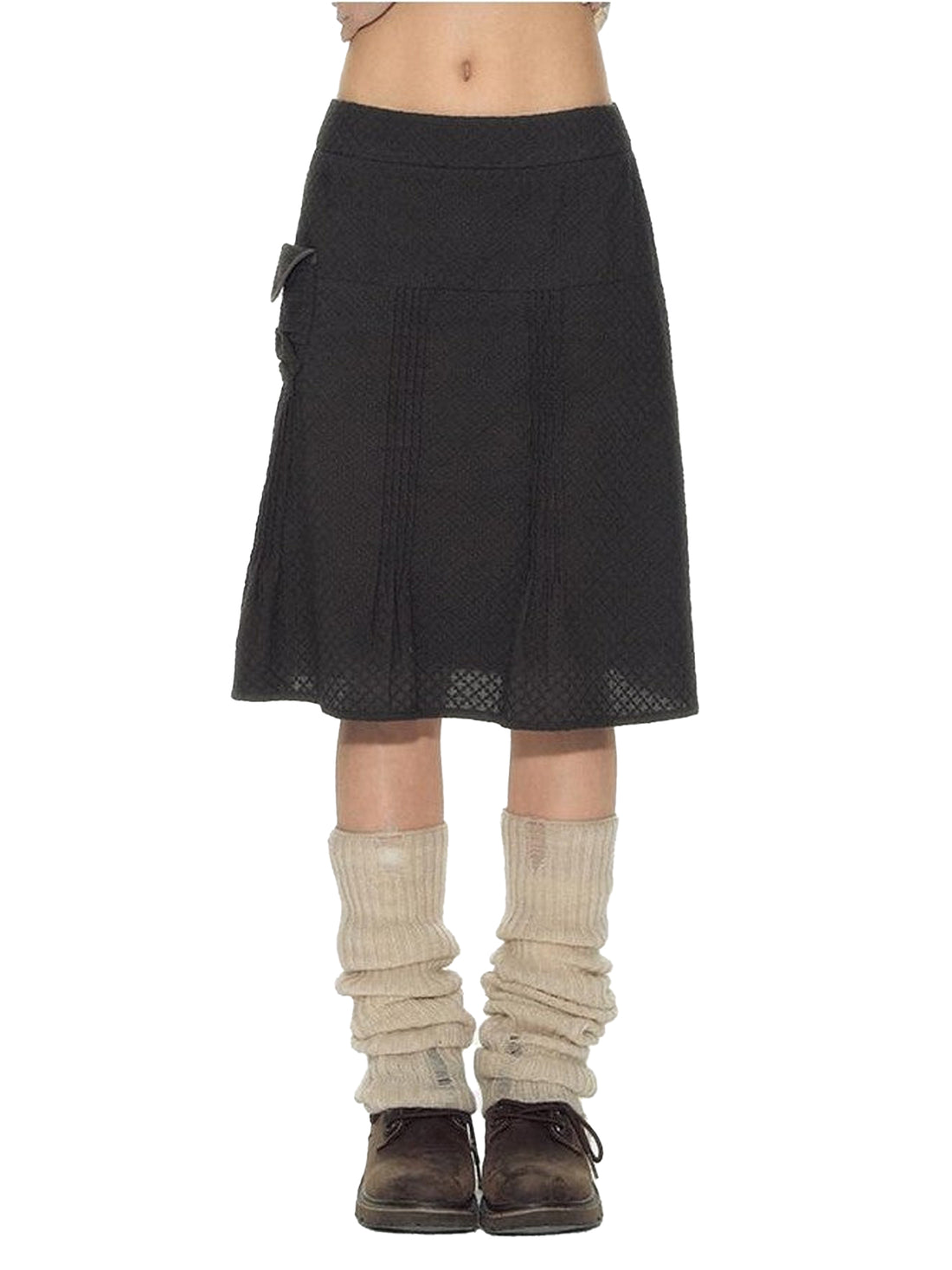 NAPSNAPS Plaid Pleated Pocket A Line Low Waist Women&