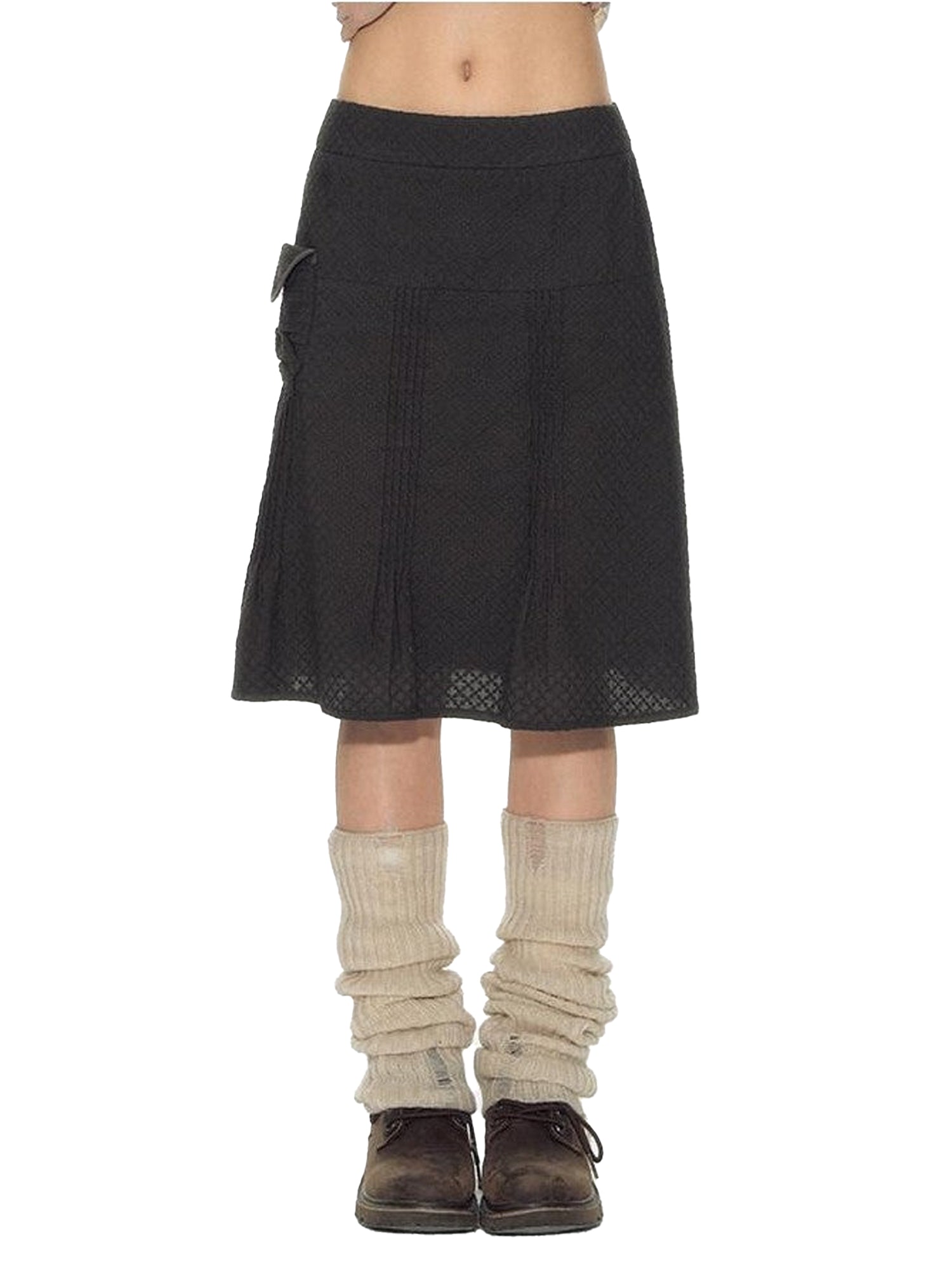 NAPSNAPS Plaid Pleated Pocket A Line Low Waist Women&