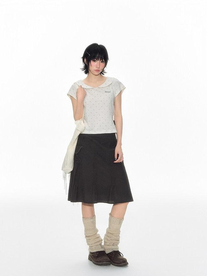 NAPSNAPS Plaid Pleated Pocket A Line Low Waist Women&