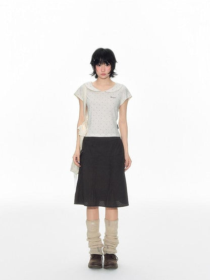 NAPSNAPS Plaid Pleated Pocket A Line Low Waist Women&