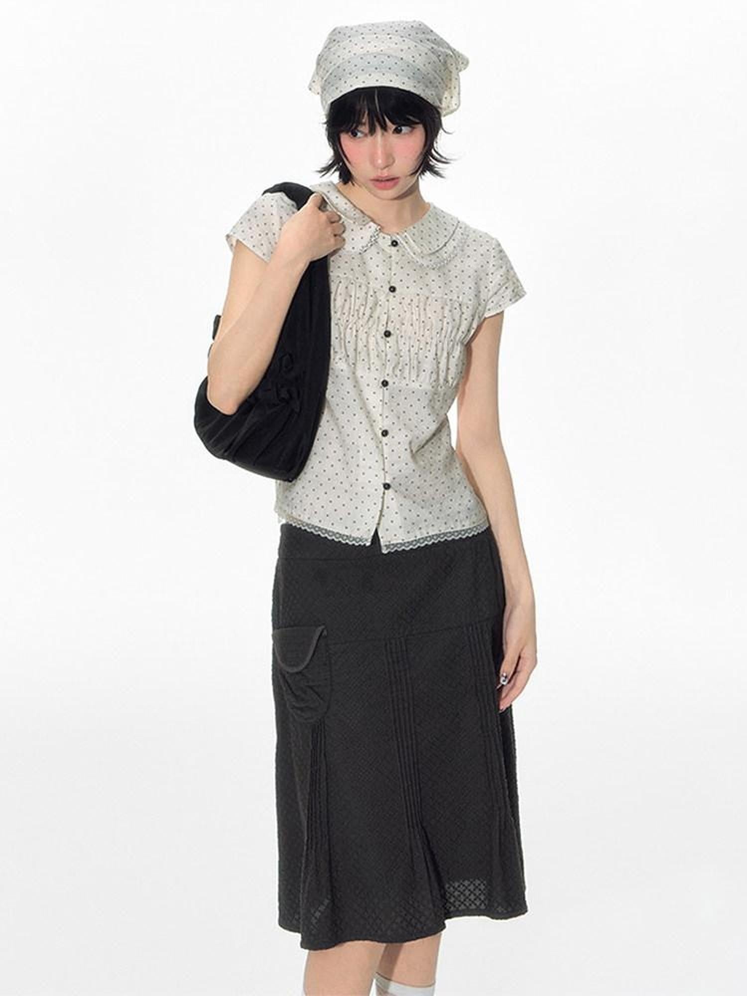NAPSNAPS Plaid Pleated Pocket A Line Low Waist Women&