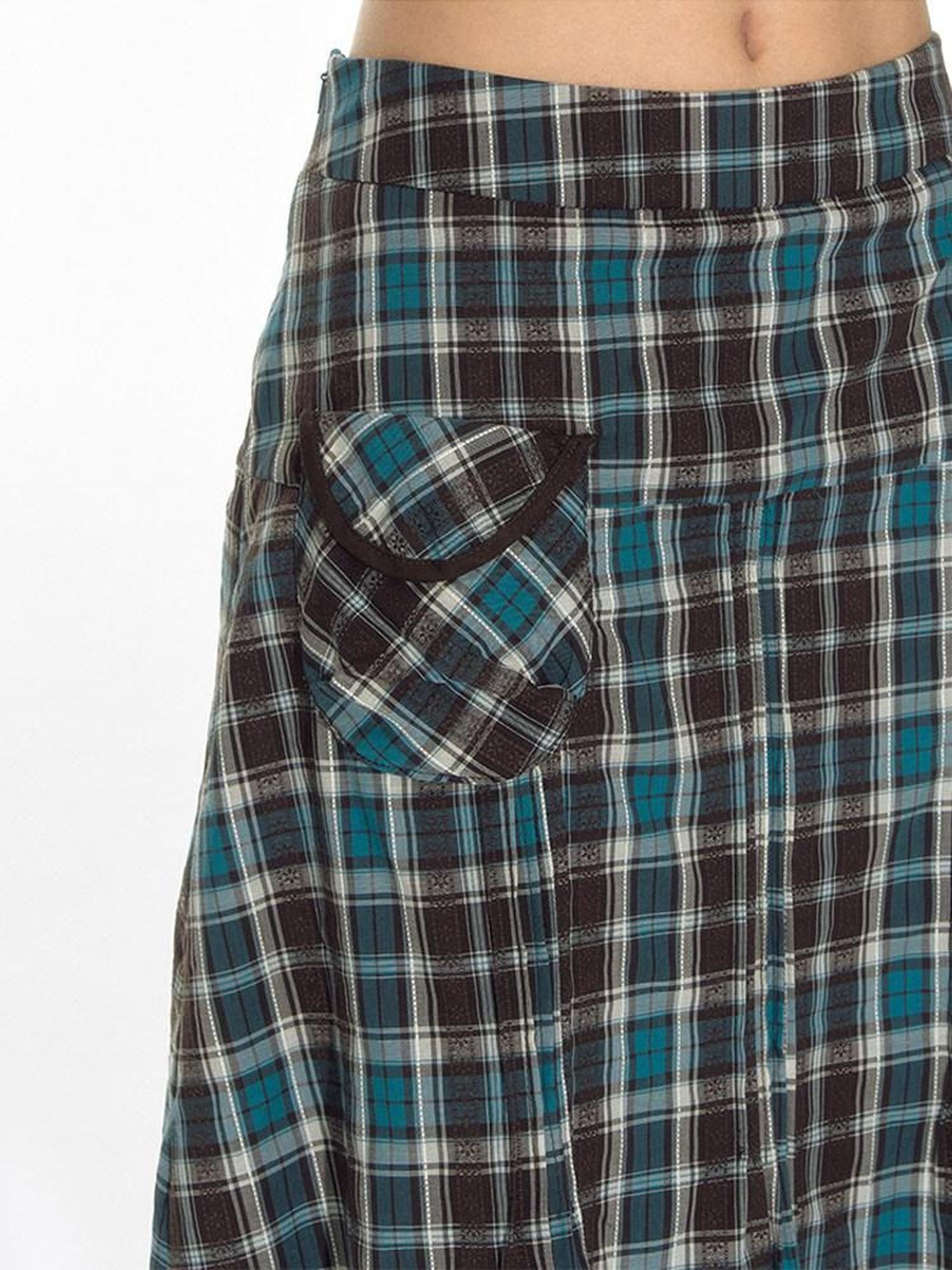 NAPSNAPS Plaid Pleated Pocket A Line Low Waist Women&