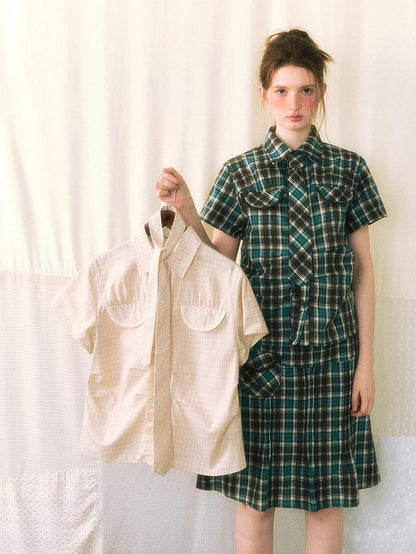 NAPSNAPS Plaid Pleated Pocket A Line Low Waist Women&