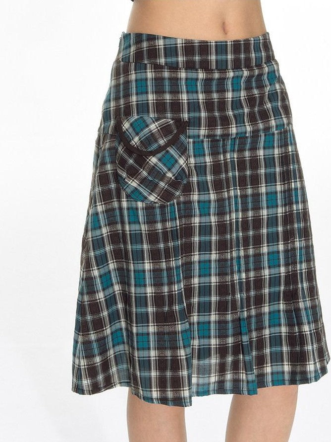 NAPSNAPS Plaid Pleated Pocket A Line Low Waist Women&