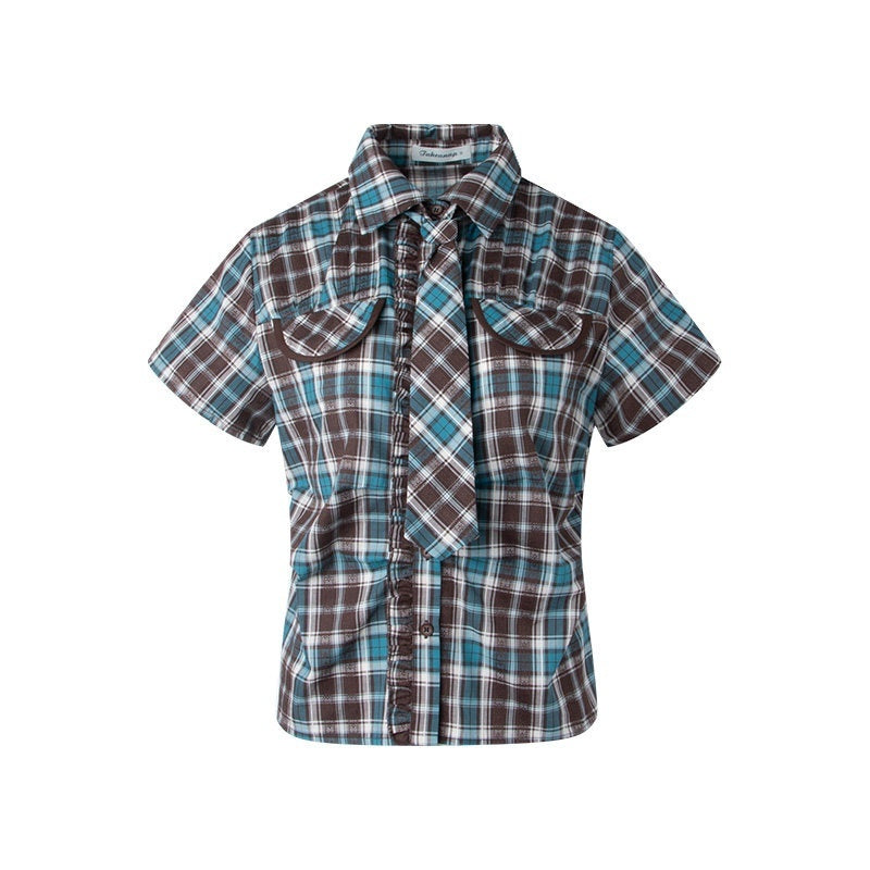 NAPSNAPS_Plaid_Pleated_Short_Sleeve_College_Women&