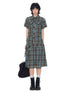 NAPSNAPS Plaid Pleated Short Sleeve College Women&