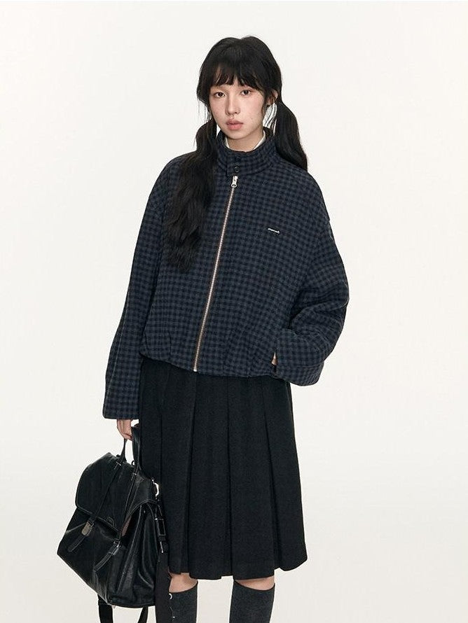 NAPSNAPS Plaid Reversible Stand Collar Zip Women&