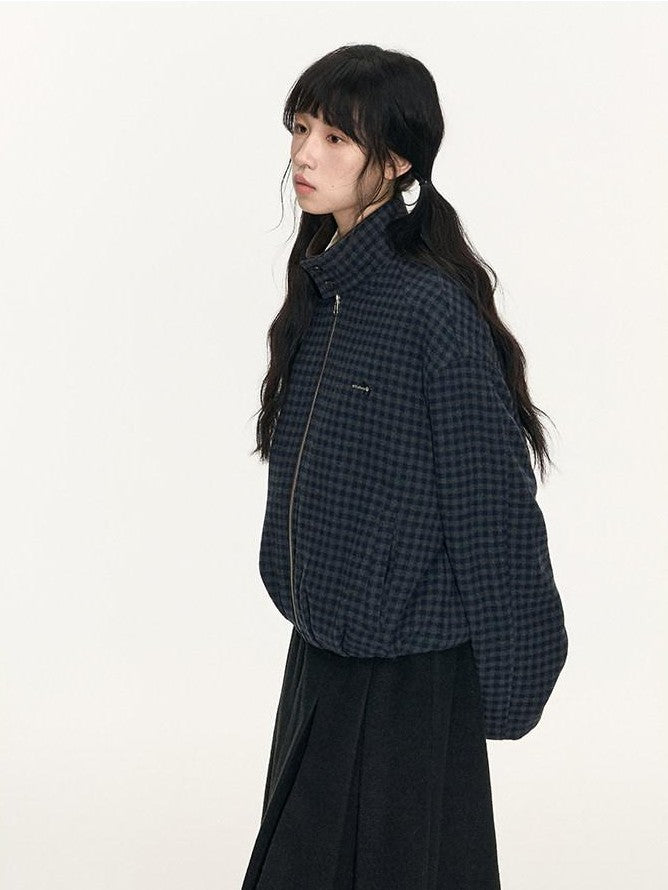 NAPSNAPS Plaid Reversible Stand Collar Zip Women&