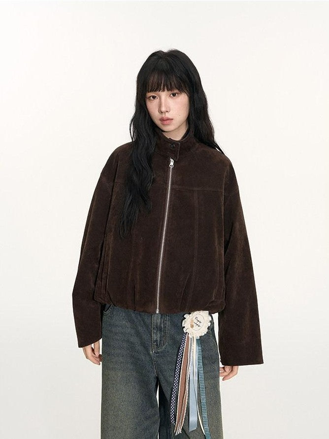 NAPSNAPS Plaid Reversible Stand Collar Zip Women&