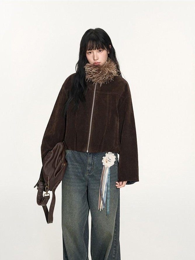 NAPSNAPS Plaid Reversible Stand Collar Zip Women&