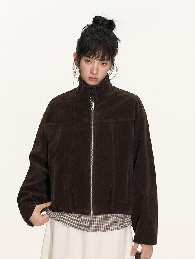 NAPSNAPS Plaid Reversible Stand Collar Zip Women&