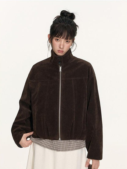 NAPSNAPS Plaid Reversible Stand Collar Zip Women&